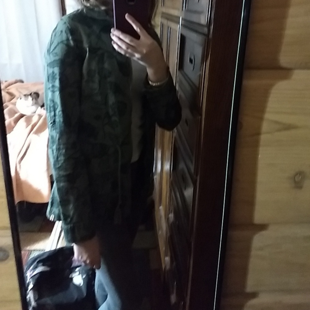 Army green floral jacket